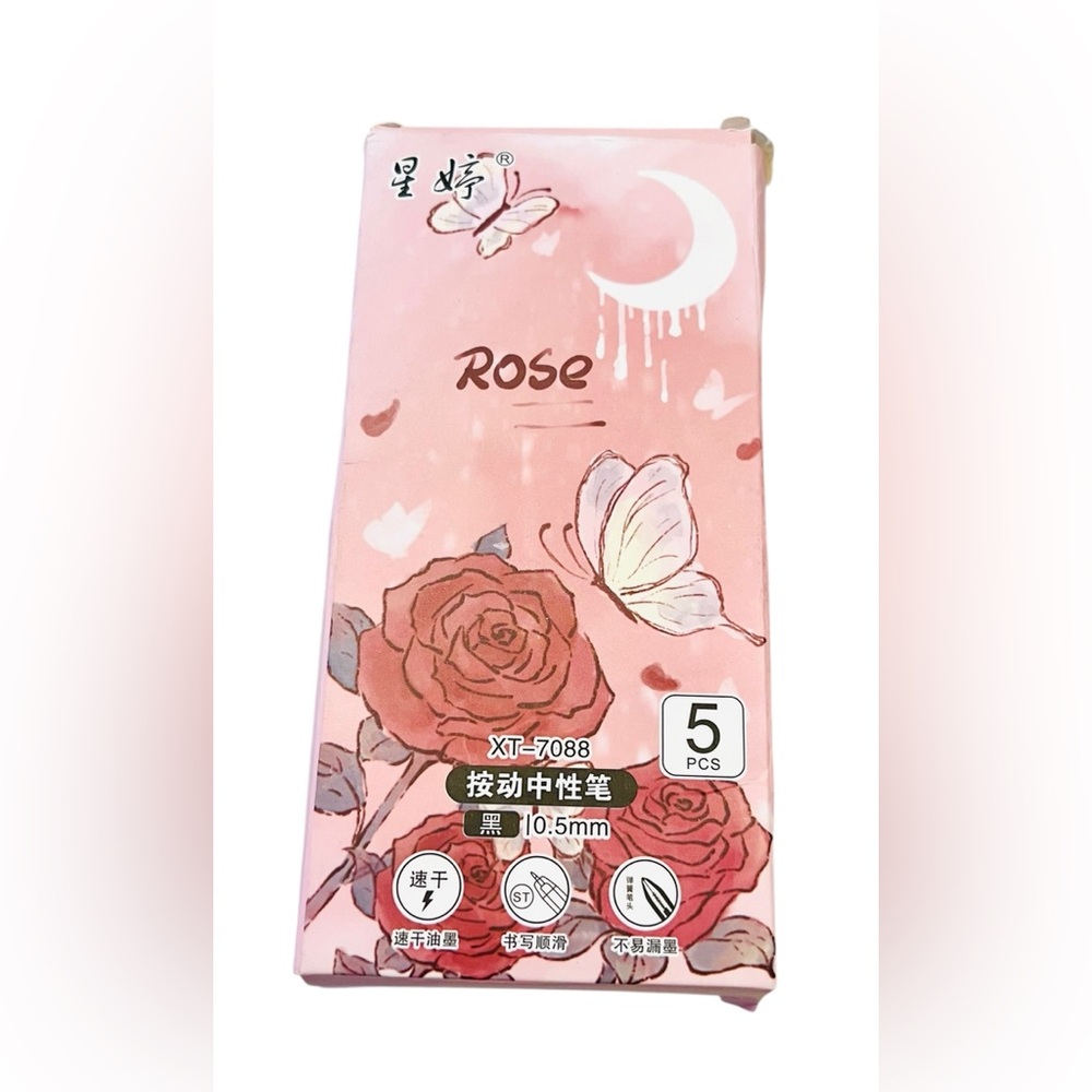 Set of 5 Rose & Heart Retractable Gel Pens - Picture 5 of 5